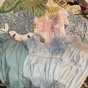 Assorted Pastel Baby Girl Rompers & Dresses - Smocked & Ruffled Styles